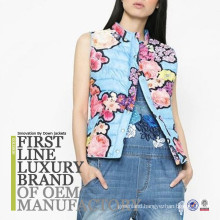 2017 Latest Young Lady Vest Down Filling Flower Printing Warm Soft Winter Jacket